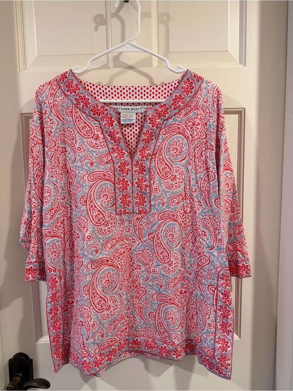 Gretchen Scott Red, White, and Blue Paisley Tunic, Size Large